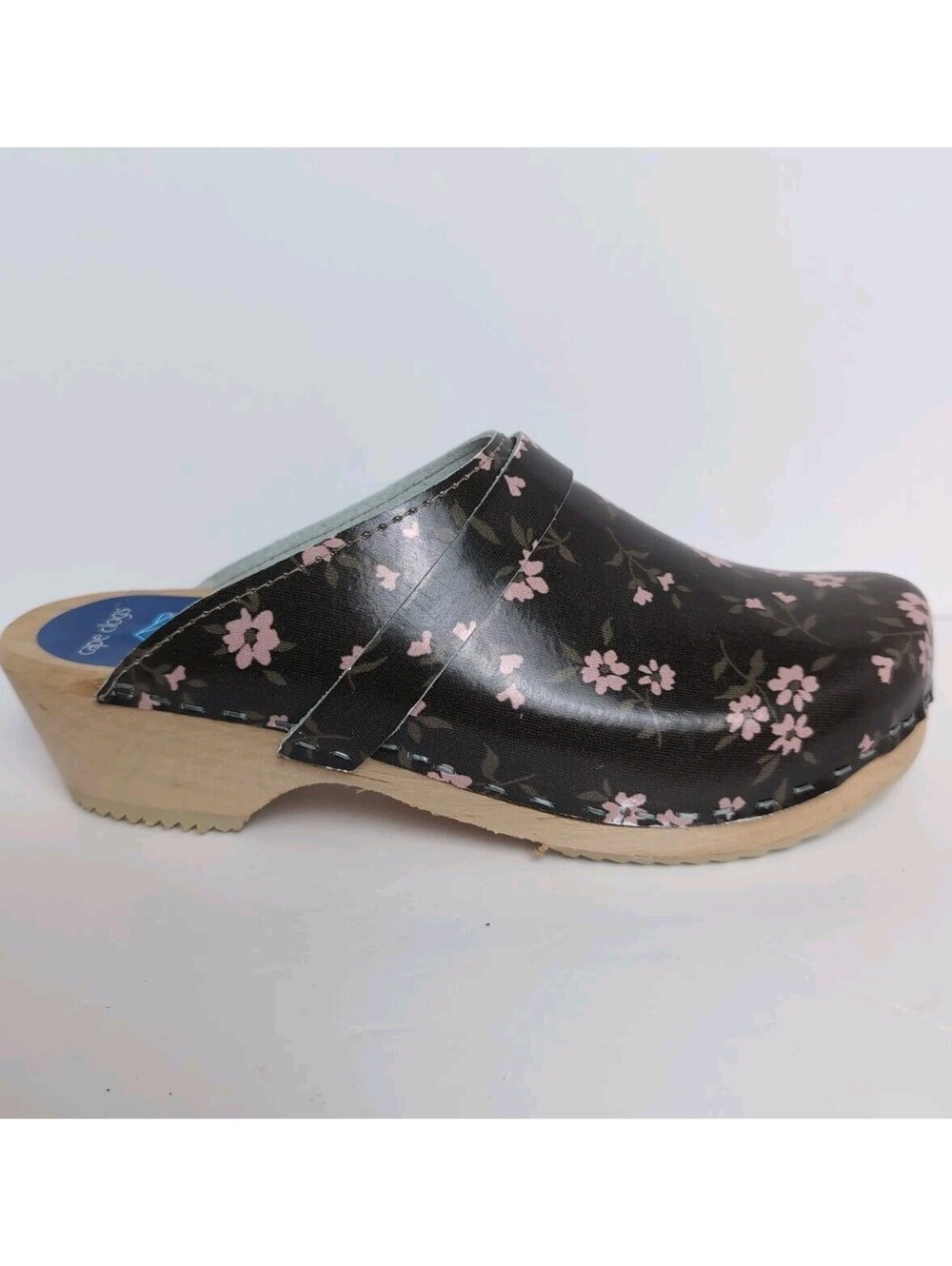 Cape Clogs Women's Size 7.5 (38) Gray Pink Floral Leather, Handmade in Sweden